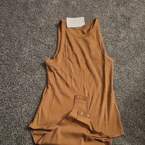 A New Day Tan Ribbed Fitted Bodysuit